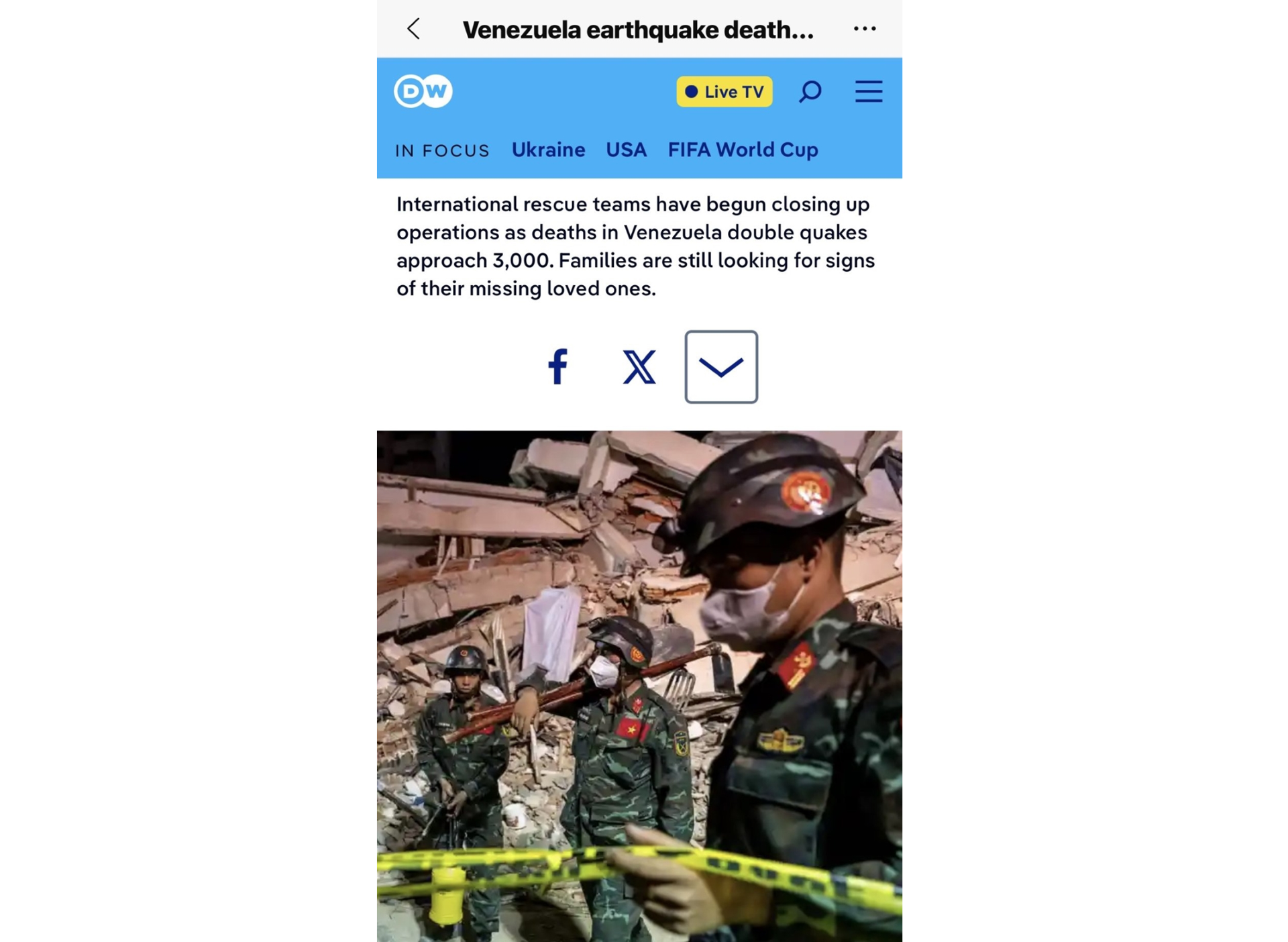 Số người thiệt mạng do động đất tại Venezuela vượt quá 3.300 người